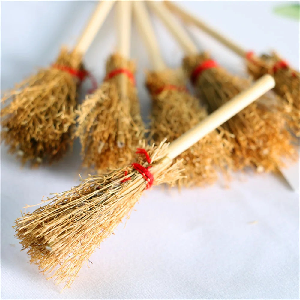 Mini Broom Witch Straw Brooms DIY Hanging Ornaments for Halloween Party Decoration