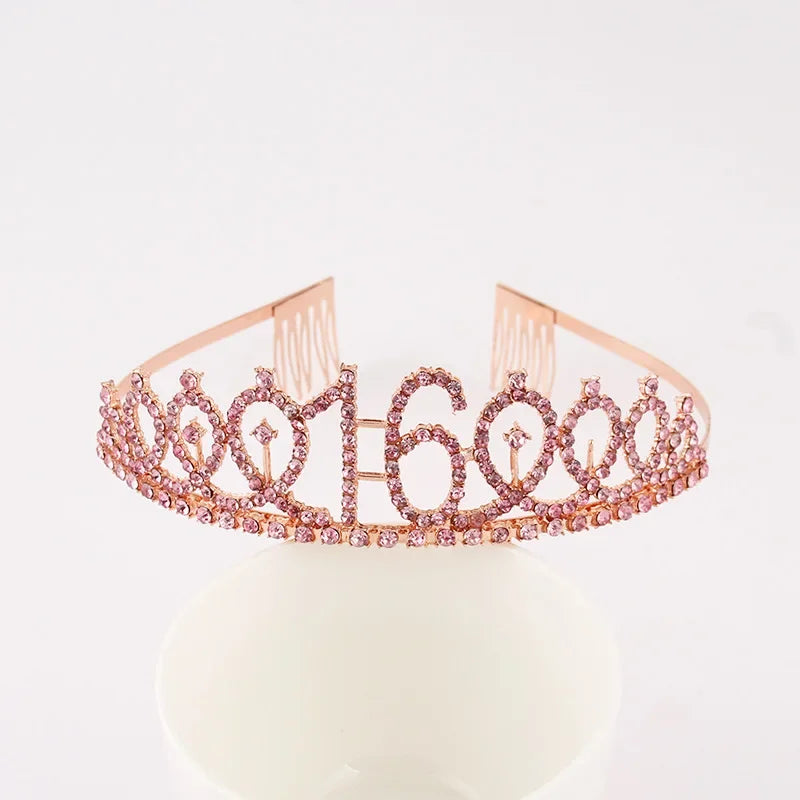 Sweet 13 16 18 Birthday Tiara Crown Headband Silver Gold Pink for Girls Happy 13th 16th 18th Birthday