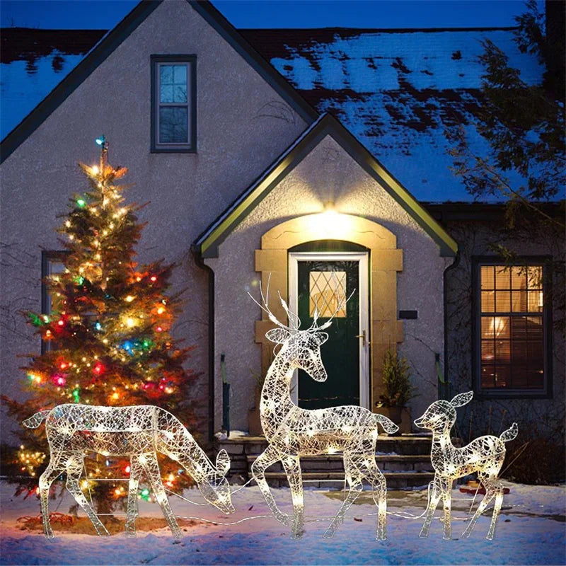 3pcs Iron Art Elk Deer Christmas Garden Decoration With LED Light Glowing