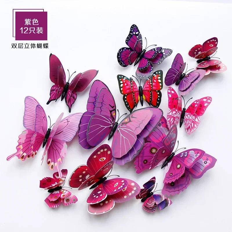 12pcs 3D Double Layer Butterflies Wall Stickers