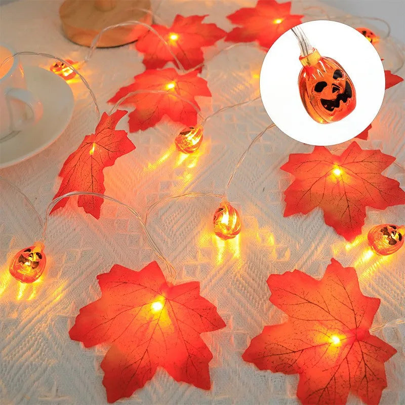 Artificial Autumn Maple Leaves Pumpkin Garland LED Fairy String Light Christmas Thanksgiving Decoration DIY Halloween Party Home