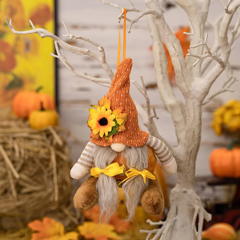 Thanksgiving Decoration Harvest Season Maple Leaf Straw Hat Rudolf Short Legs Doll