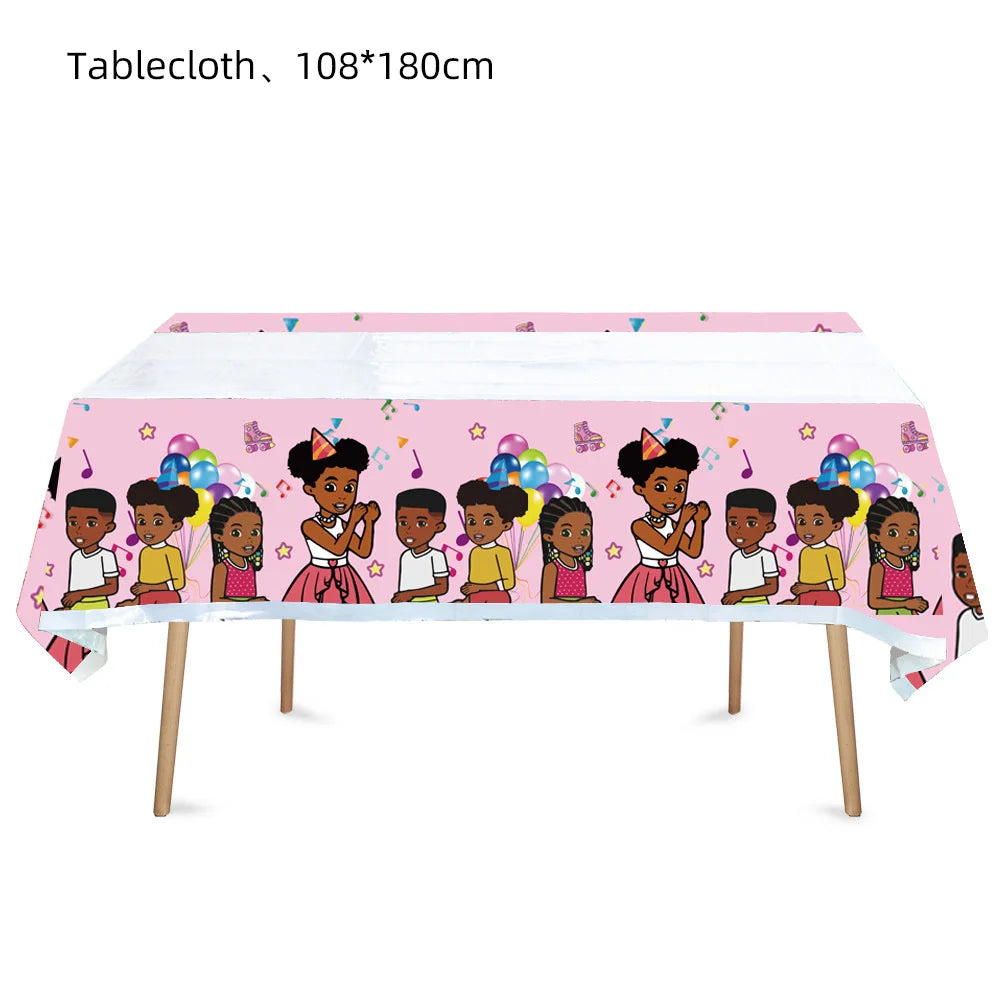 Pink Black Girl Gracies Party Tablecloth Corner Theme Birthday Party Decoration