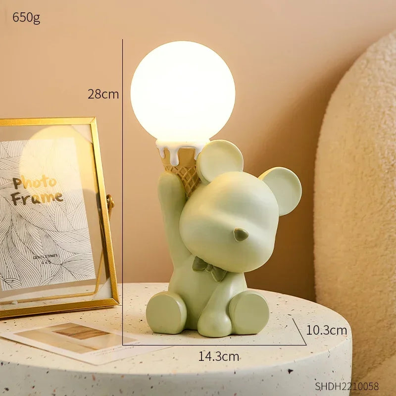 Creative Bear Cute Home Decoration Bedside Table Led Lamp Bedroom Desktop Accessories Cute Bear Ornaments Resin Craft Kid Gifts