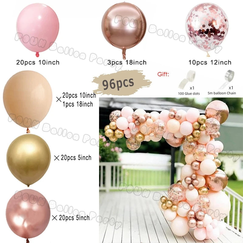 Pink Balloon Garland Arch Kit Birthday Party Decorations Kids Birthday Foil White Gold Balloon