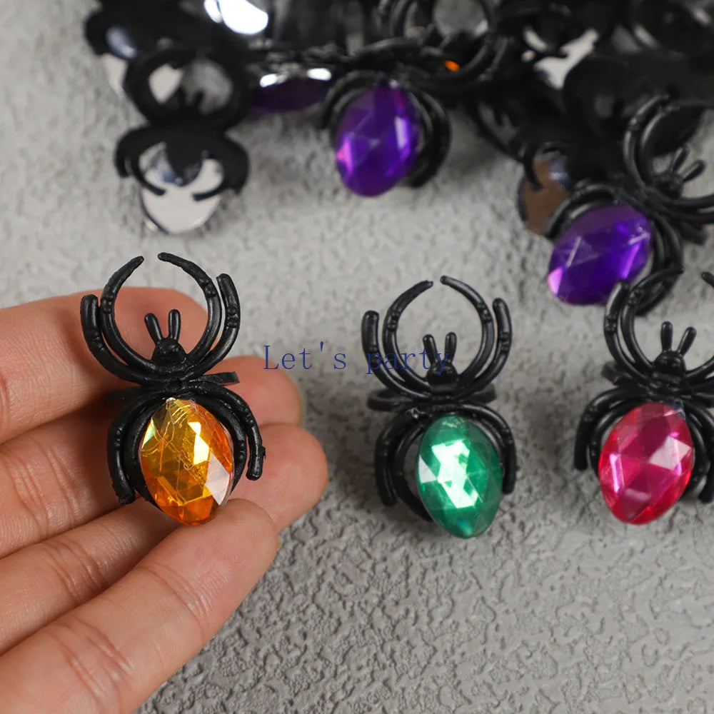 30Pcs Novelty Halloween Plastic Gemstone Spider Ring Toys for Kids Birthday Halloween Party