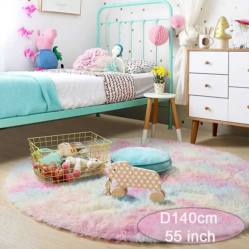 Round Rug Rainbow Fluffy Soft Area Rugs