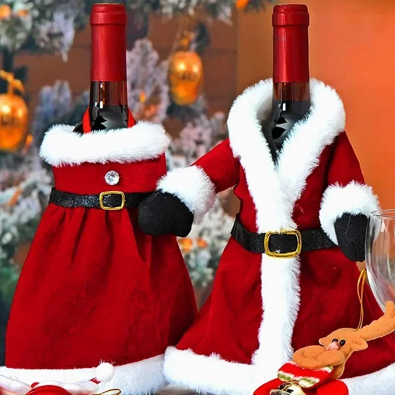 10 pcs Wine Bottle Cover Christmas Red Velvet Dress Clothes