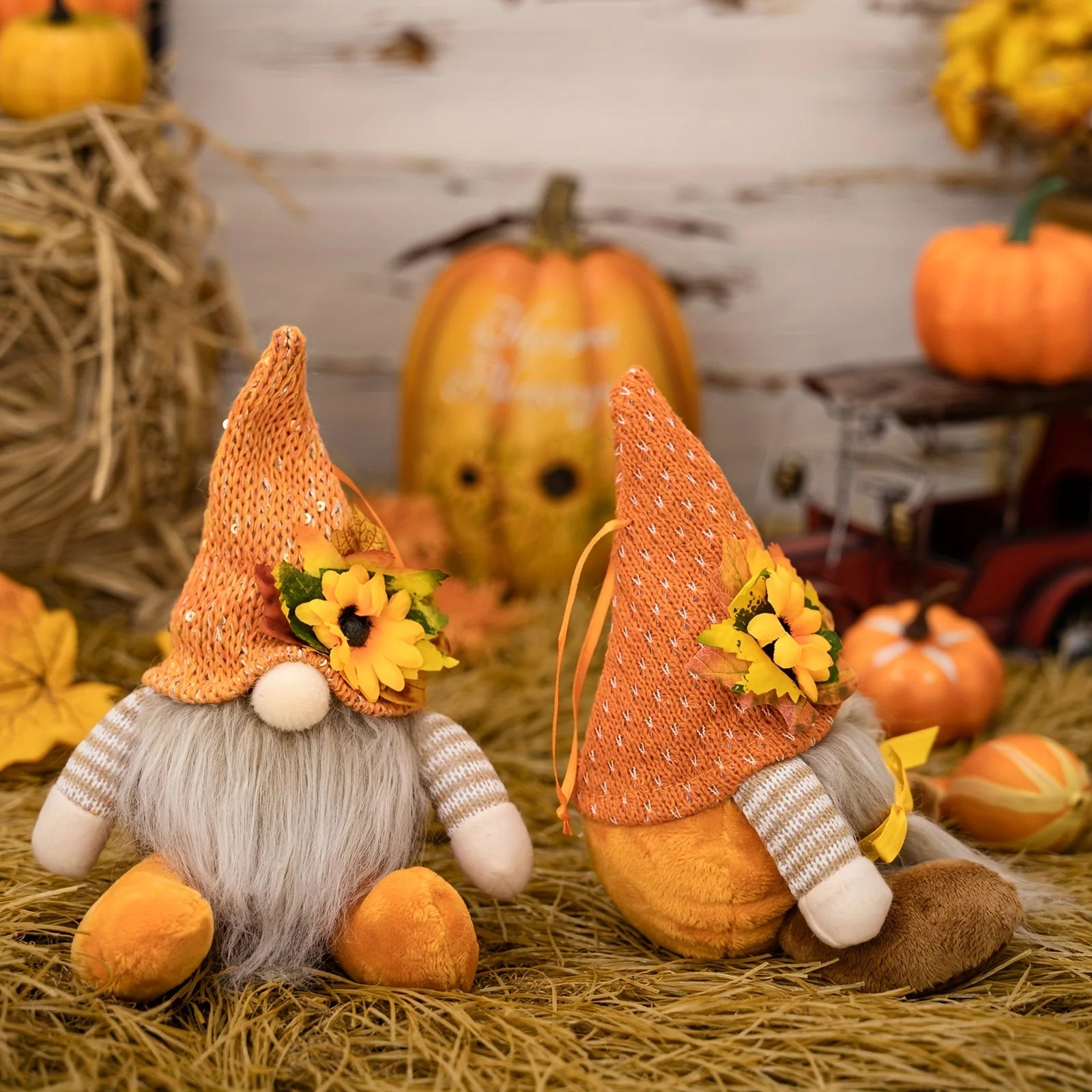 Thanksgiving Decoration Harvest Season Maple Leaf Straw Hat Rudolf Short Legs Doll