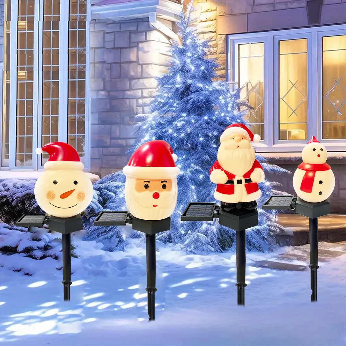 1pc Christmas Santa Claus & Snowman Landscape Lawn Solar Light