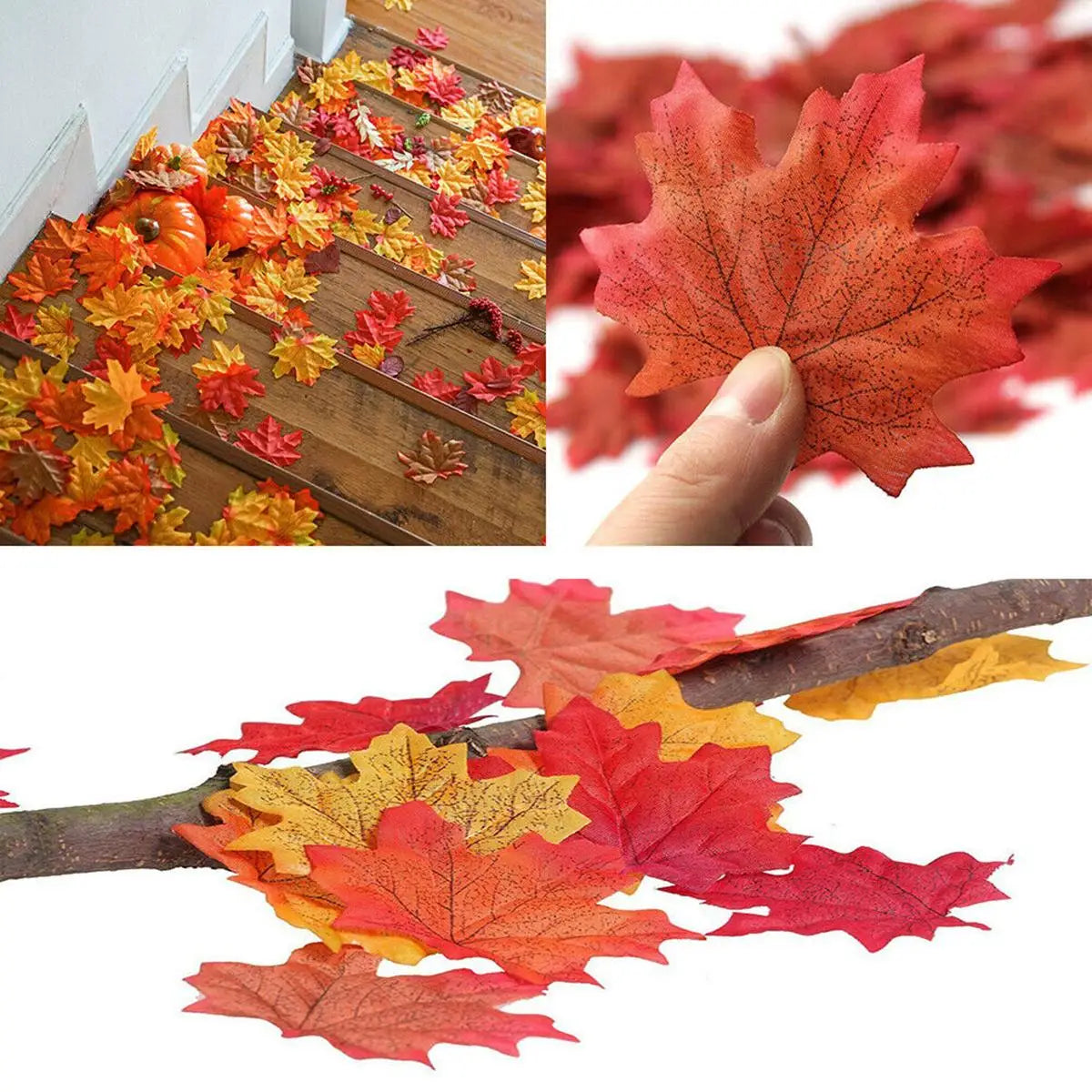 100/200Pcs Artificial Silk Maple Leaf Autumn Fake Leaves Garland Maple Leaves Vine