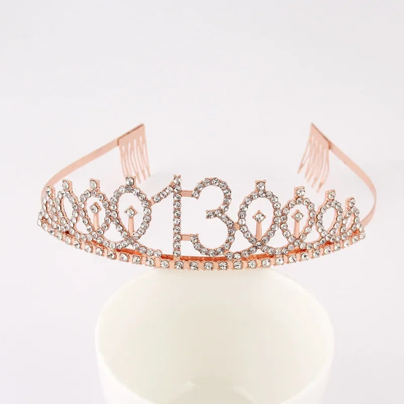 Sweet 13 16 18 Birthday Tiara Crown Headband Silver Gold Pink for Girls Happy 13th 16th 18th Birthday