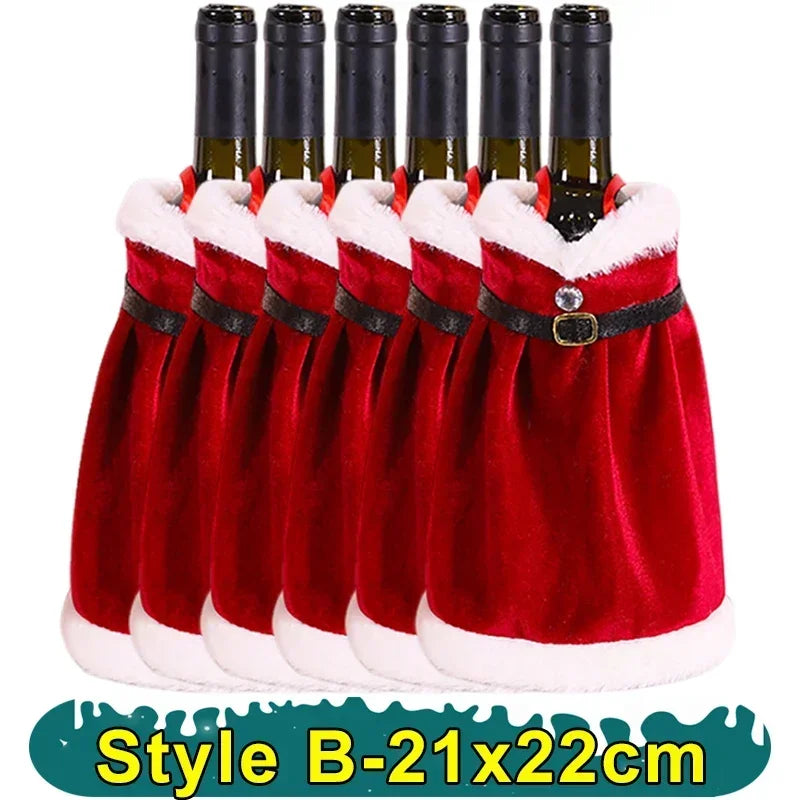 10 pcs Wine Bottle Cover Christmas Red Velvet Dress Clothes