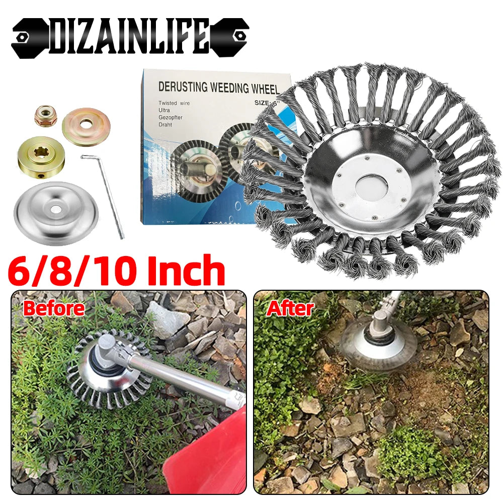 New Upgrade 6 Inch Steel Wire Wheel Brush Disc Weed Brush Cutter Head Garden Lawn Mower Universal Grass Trimmer Head Cutter Tool