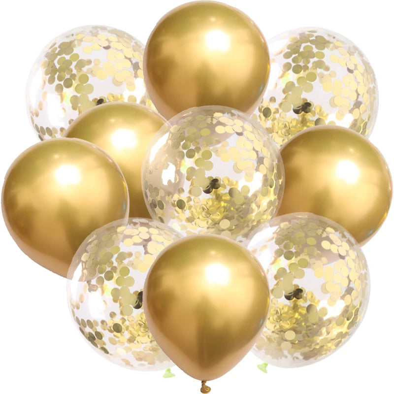 10pc Confetti Balloons Chrome Metallic Latex Transparent Helium Balloon