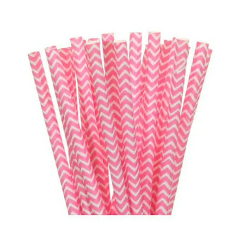 25pcs/lot Pink Paper Straws For Baby Shower Wedding Party Birthday Cupcake Flags Decoration