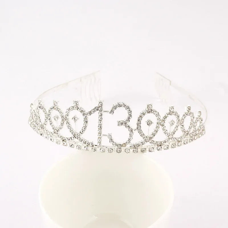 Sweet 13 16 18 Birthday Tiara Crown Headband Silver Gold Pink for Girls Happy 13th 16th 18th Birthday