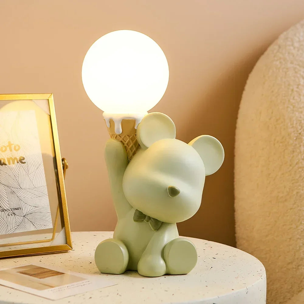 Creative Bear Cute Home Decoration Bedside Table Led Lamp Bedroom Desktop Accessories Cute Bear Ornaments Resin Craft Kid Gifts