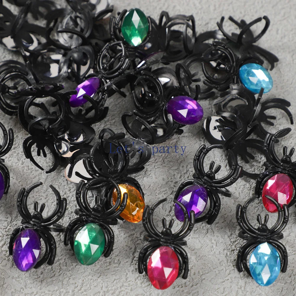 30Pcs Novelty Halloween Plastic Gemstone Spider Ring Toys for Kids Birthday Halloween Party