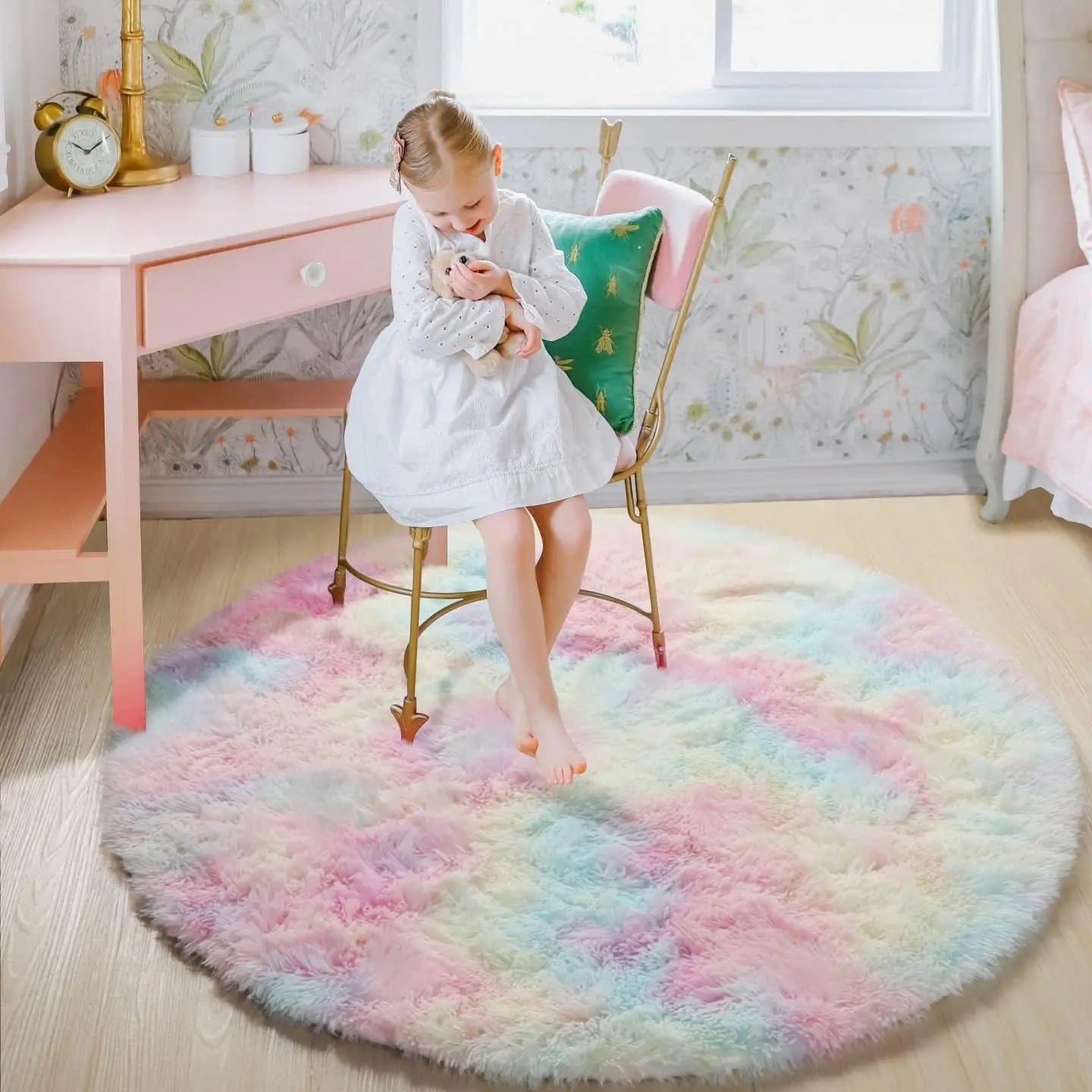 Round Rug Rainbow Fluffy Soft Area Rugs