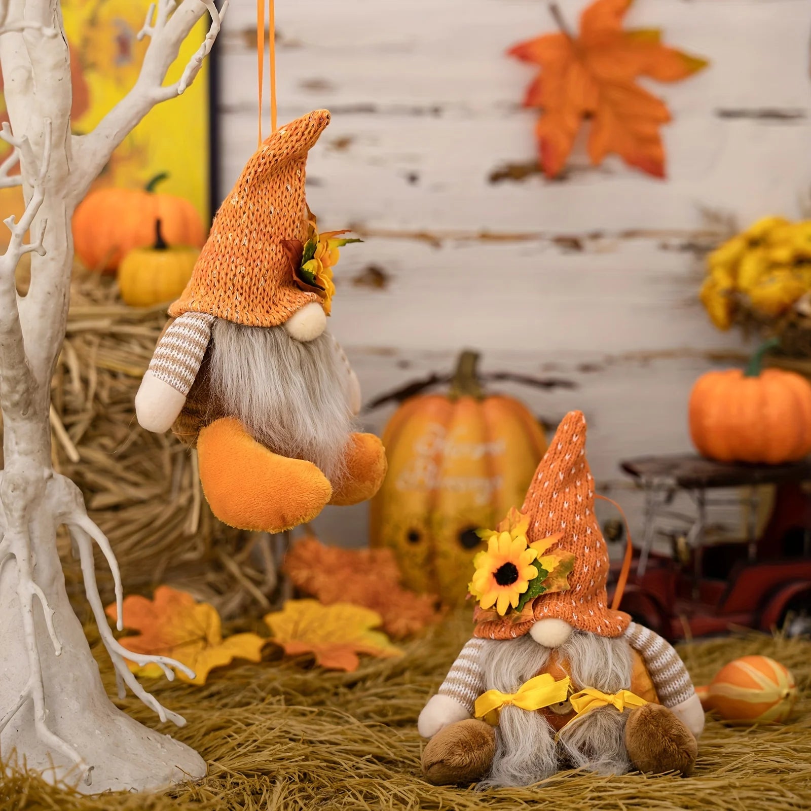 Thanksgiving Decoration Harvest Season Maple Leaf Straw Hat Rudolf Short Legs Doll