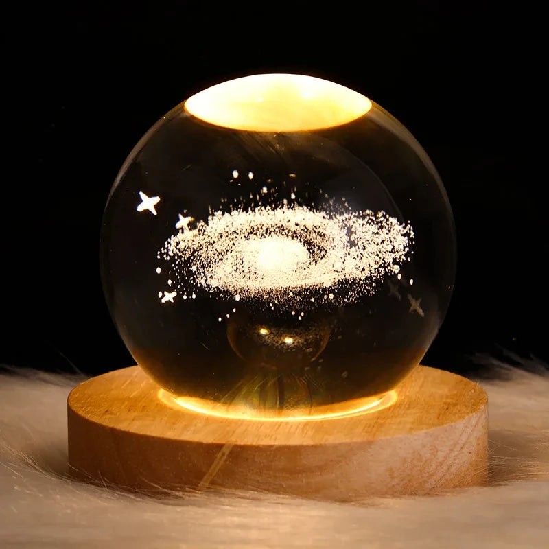 USB Night Light LED Crystal Ball Table Lamp 3D Moon Planet Galaxy Astronaut Decor