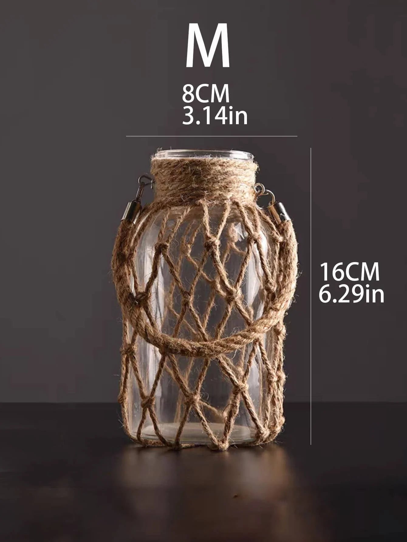 Rustic Hanging Glass Vase Rope Net Dry Flower Glass Vase with Art Hemp Rope  Home Transparent