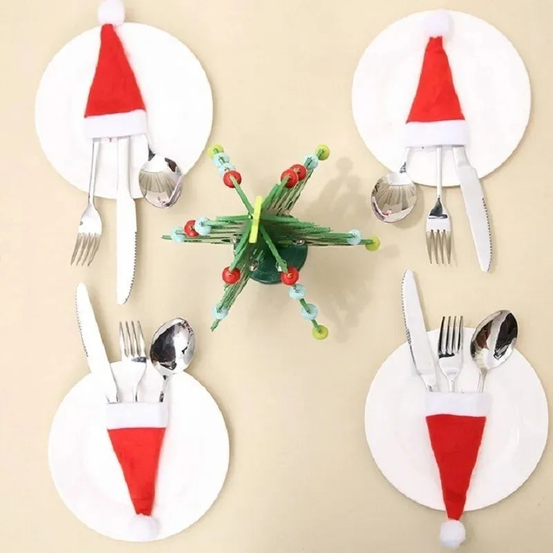 Tableware Bag Holder Christmas Hat Fork Knife Cutlery Bag