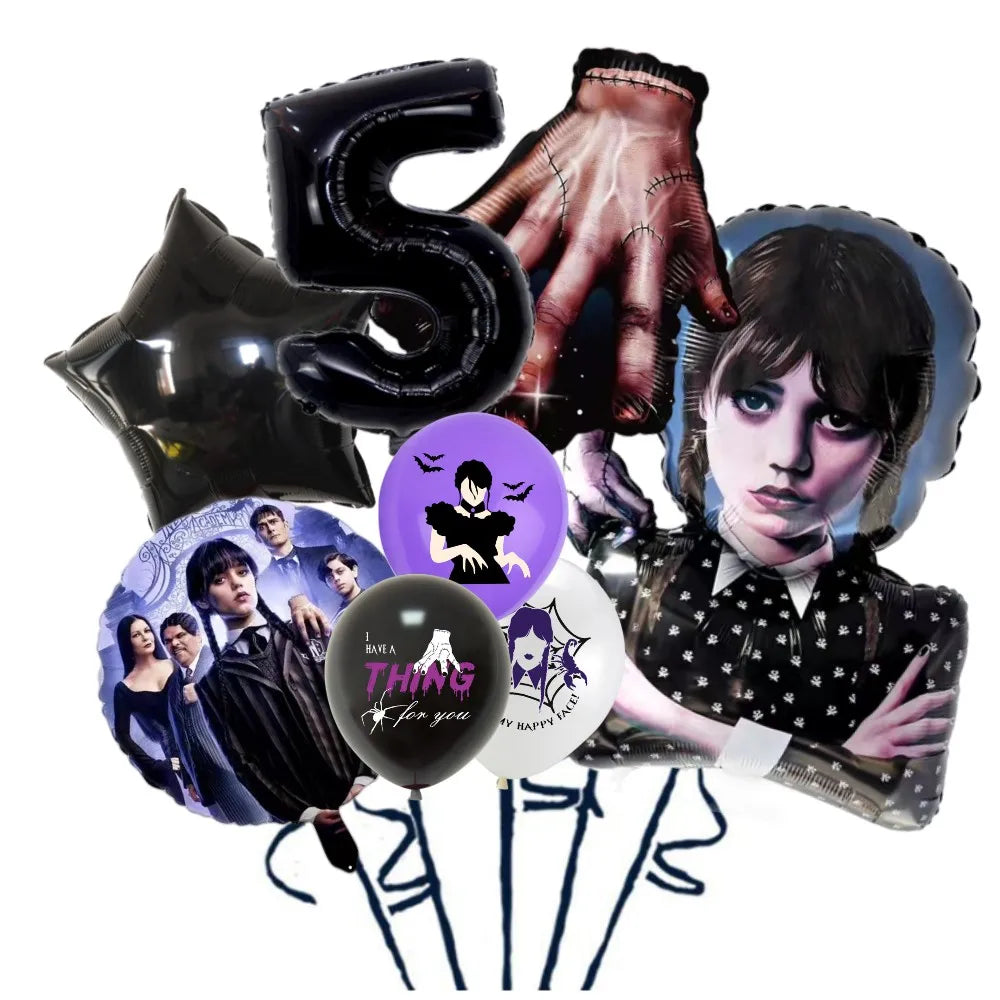 Wednesday Addams Birthday Party Decorations The Addams Family Balloons Tableware Backdrop For Kids Girl Party Supplies Toy Gifts