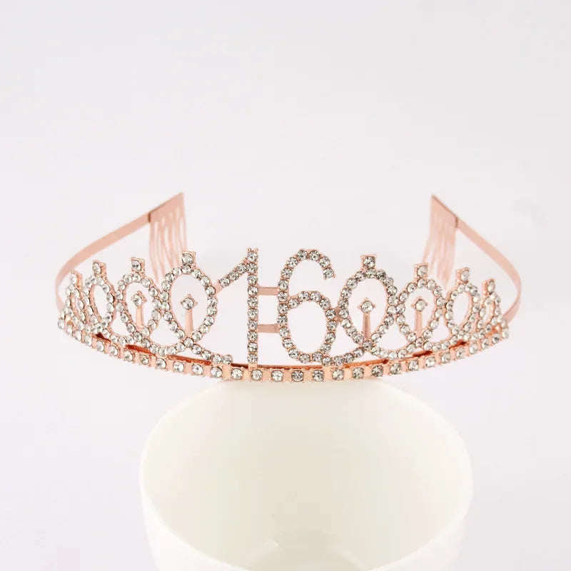 Sweet 13 16 18 Birthday Tiara Crown Headband Silver Gold Pink for Girls Happy 13th 16th 18th Birthday