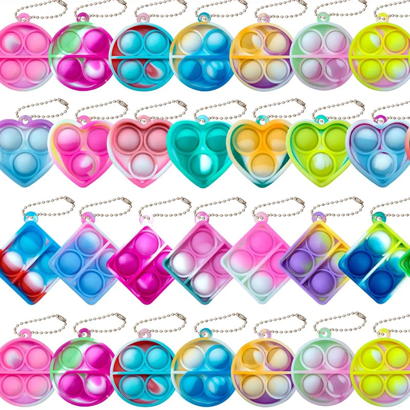 20PCS Mini Pop Fidget Keychain Stress Relief Toys for Kids Birthday Party Favors