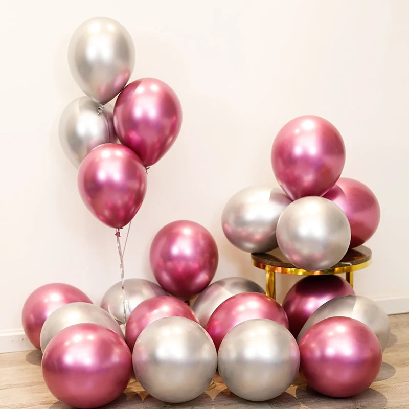 10pc Confetti Balloons Chrome Metallic Latex Transparent Helium Balloon