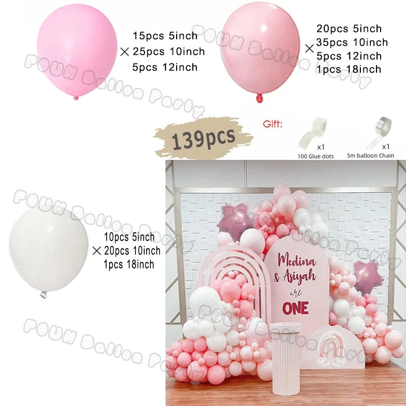 Pink Balloon Garland Arch Kit Birthday Party Decorations Kids Birthday Foil White Gold Balloon