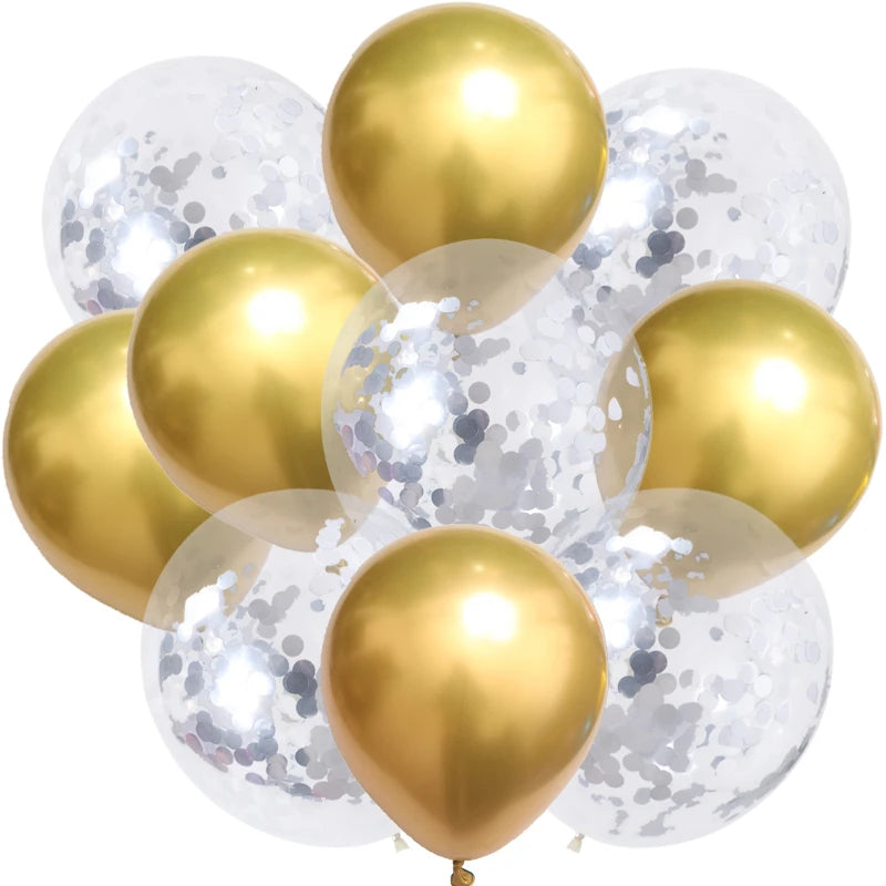 10pc Confetti Balloons Chrome Metallic Latex Transparent Helium Balloon