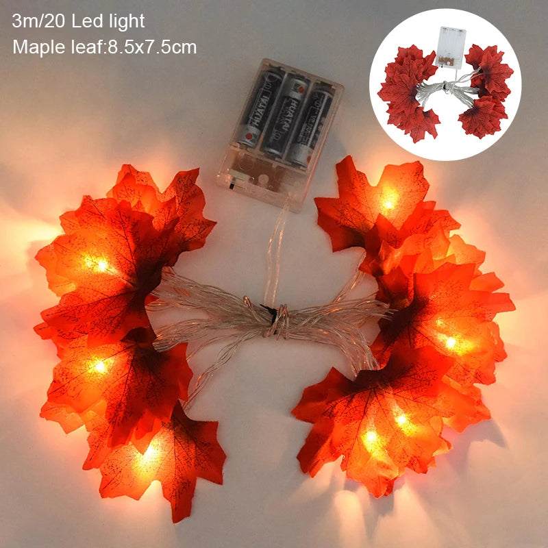 3M 20LED Pumpkin Maple Leaves Light String Garland Battery Powered Fairy Lights for Christmas Halloween Party Decorations