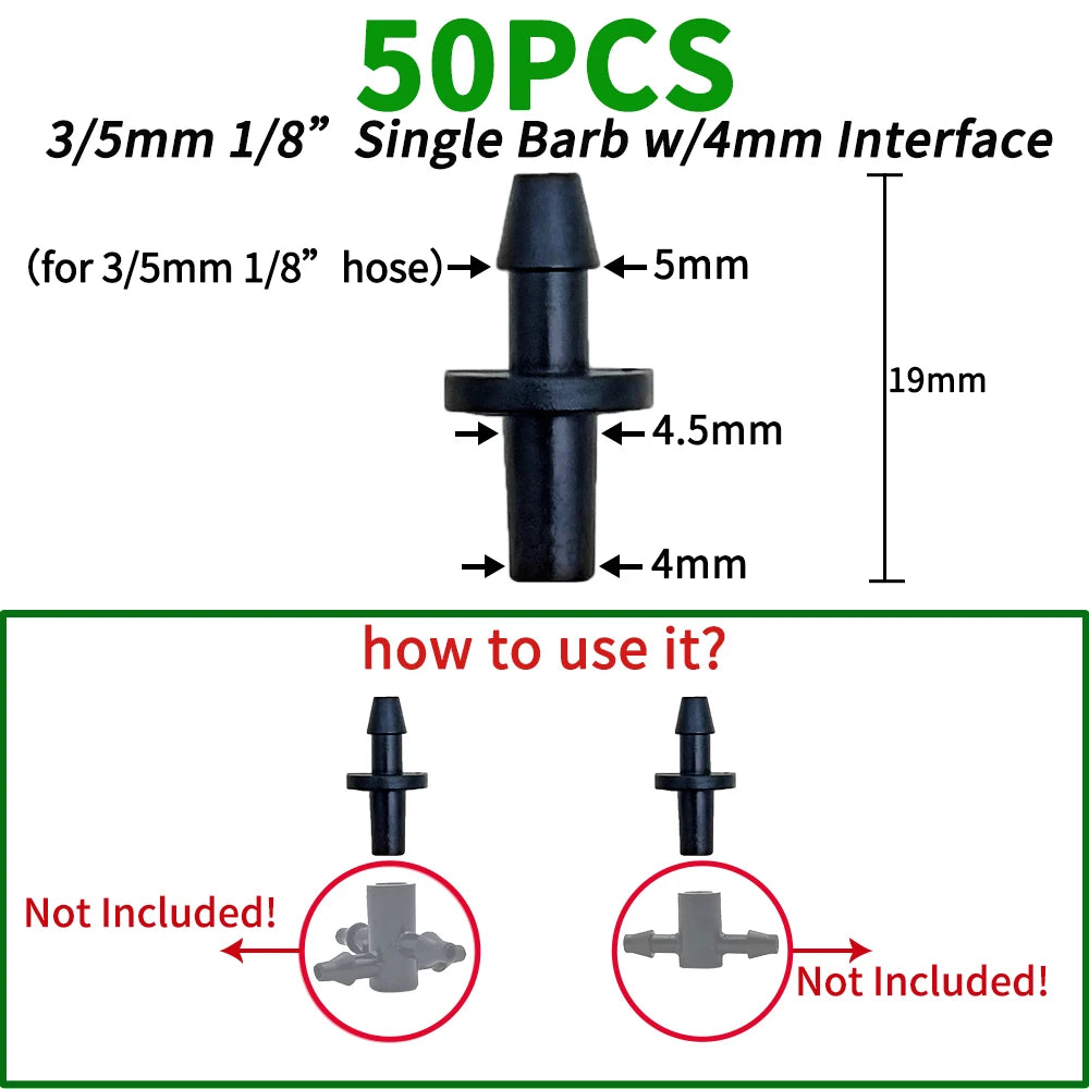 Oasis 50PCS Plastic Barbed 3-Way Tee Connector for 3/5mm Tubing Watering Pipe Hose Couplings Micro Drip Irrigation Garden Tools