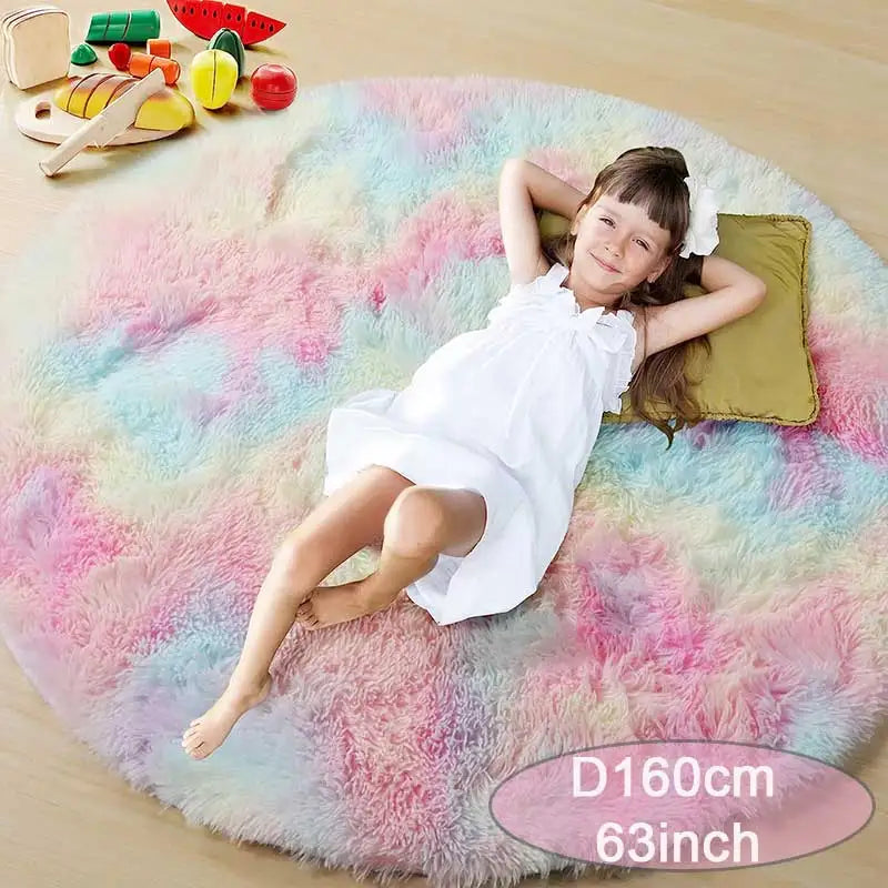 Round Rug Rainbow Fluffy Soft Area Rugs