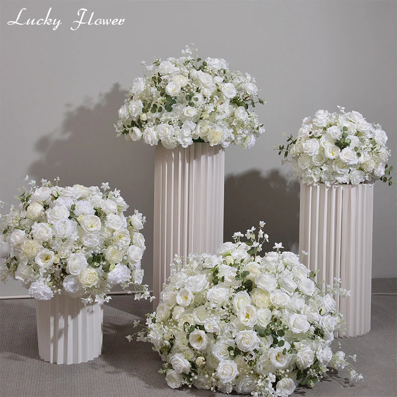 Customized Rose Hydrange Aritificial Flower Ball Road Leading White Silk Flower Ball Wedding Decoration Table Centrepiece Deocr