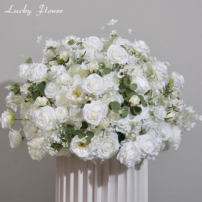 Customized Rose Hydrange Aritificial Flower Ball Road Leading White Silk Flower Ball Wedding Decoration Table Centrepiece Deocr