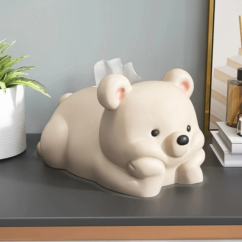 Cute Little Bear High-end Tissue Box Living Room Coffee Table Cream Wind Napkin Paper Box Household Drawer Paper Box