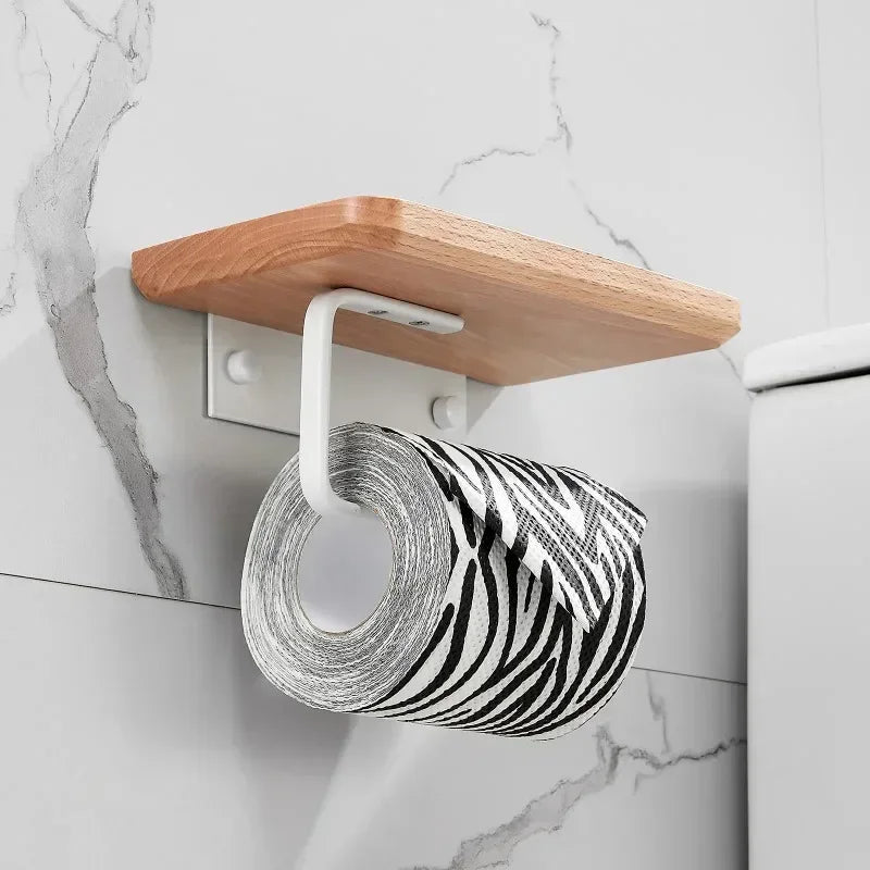 Wooden Toilet Paper Holder Bathroom Wall Mount