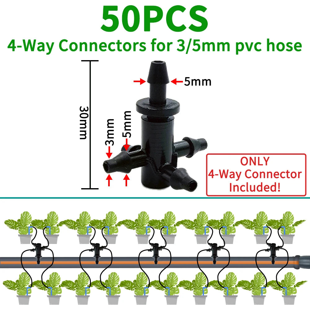 Oasis 50PCS Plastic Barbed 3-Way Tee Connector for 3/5mm Tubing Watering Pipe Hose Couplings Micro Drip Irrigation Garden Tools