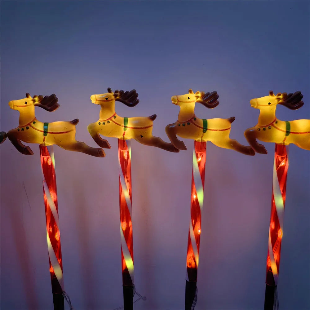 5pcs Solar Christmas Lights Santa Sleigh and Reindeer Lawn Stake Decoration Set