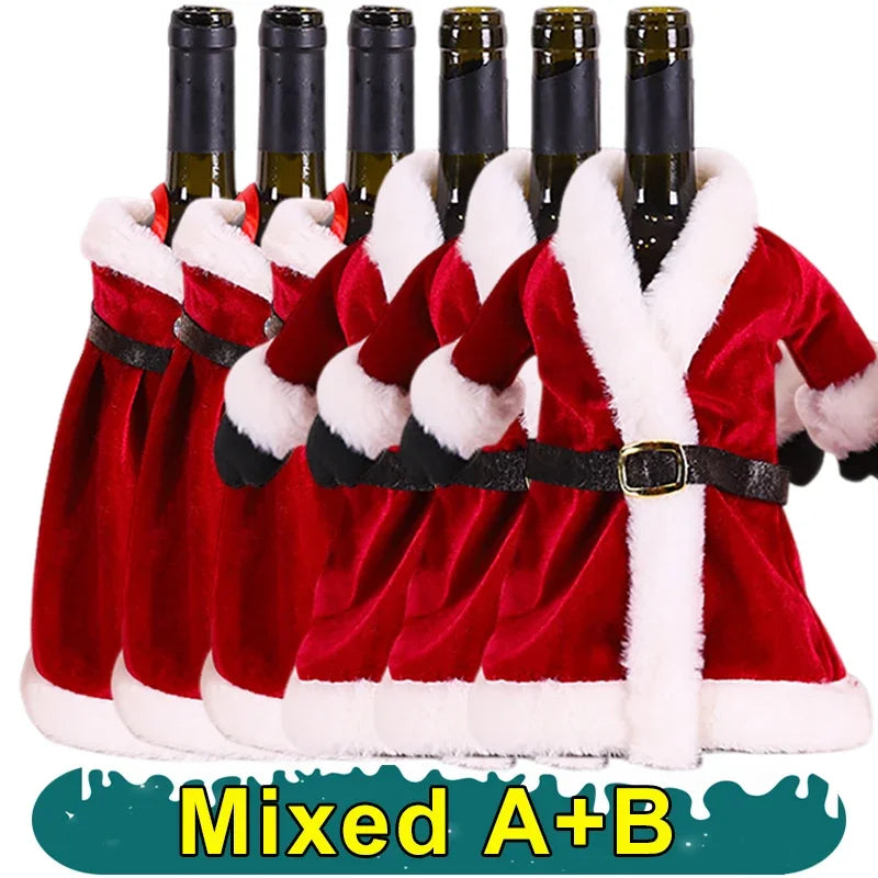 10 pcs Wine Bottle Cover Christmas Red Velvet Dress Clothes