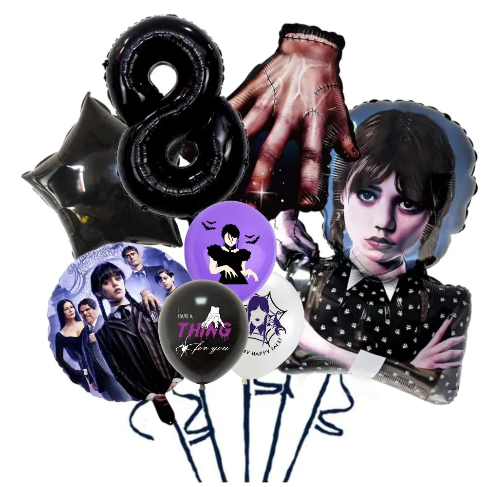 Wednesday Addams Birthday Party Decorations The Addams Family Balloons Tableware Backdrop For Kids Girl Party Supplies Toy Gifts