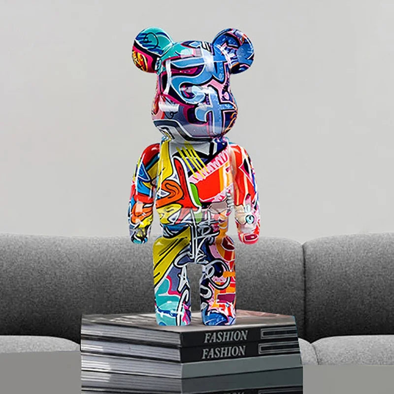 27cm New Graffiti Bear Figurine Home Decoration Animal Abstract Ornaments Storage Money Jar Modern Room Sculpture Table Decor