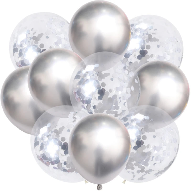 10pc Confetti Balloons Chrome Metallic Latex Transparent Helium Balloon