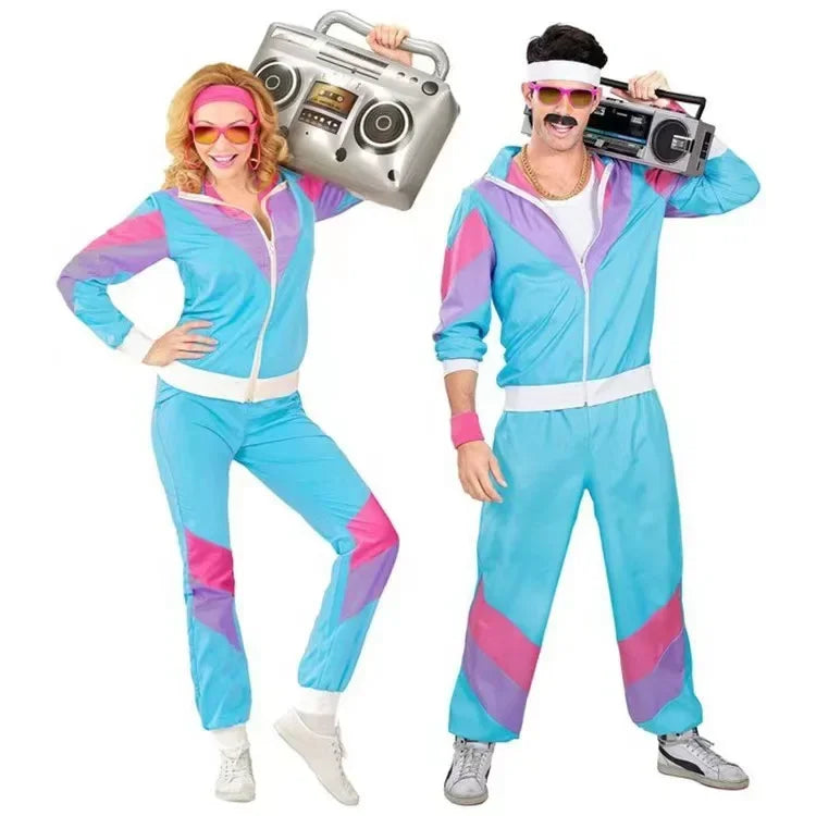 Halloween Costumes Party Stage Performance Costumes 70s Retro Disco Couple Sportswear Cos