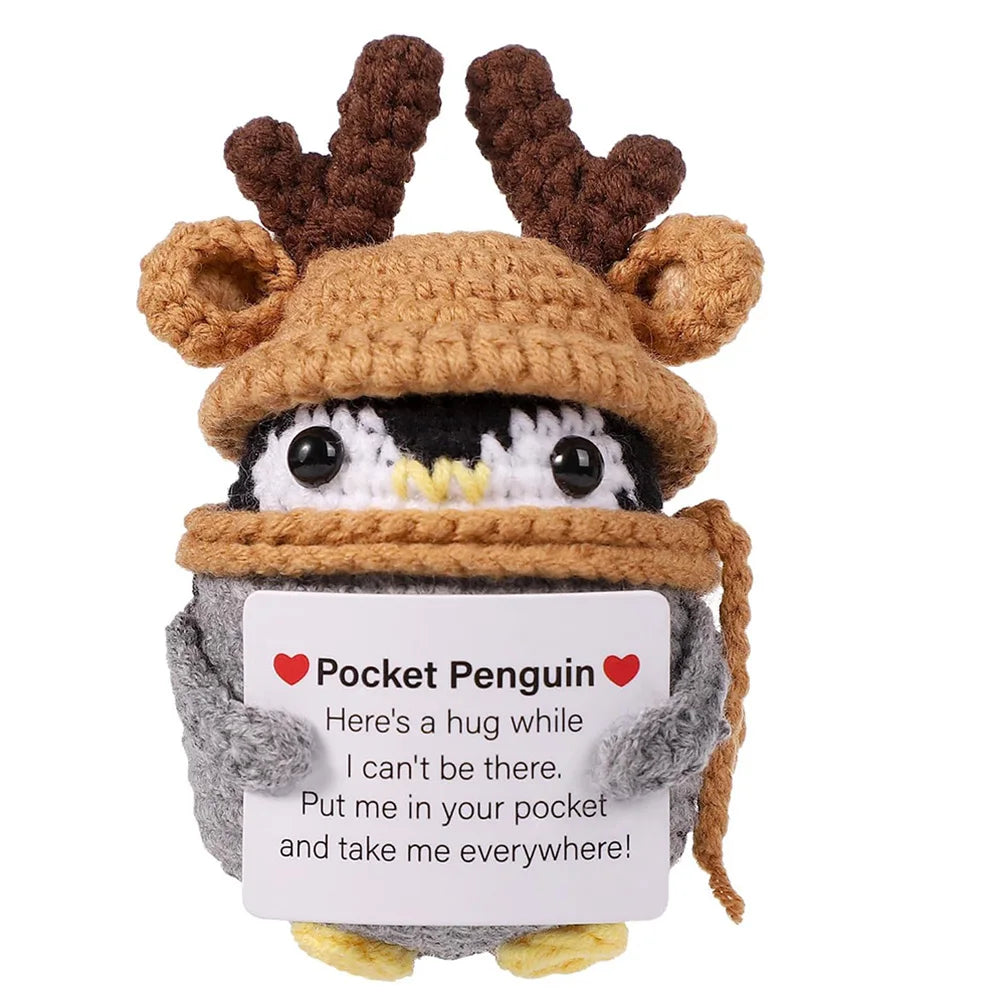 Cute Positive Energy Penguin Doll with Encouraging Card Knitted Penguin dolls