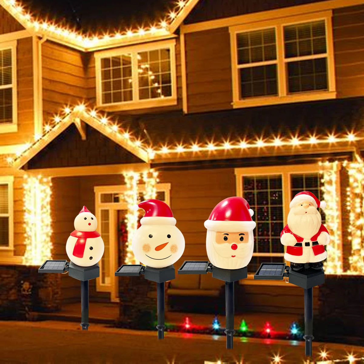 1pc Christmas Santa Claus & Snowman Landscape Lawn Solar Light